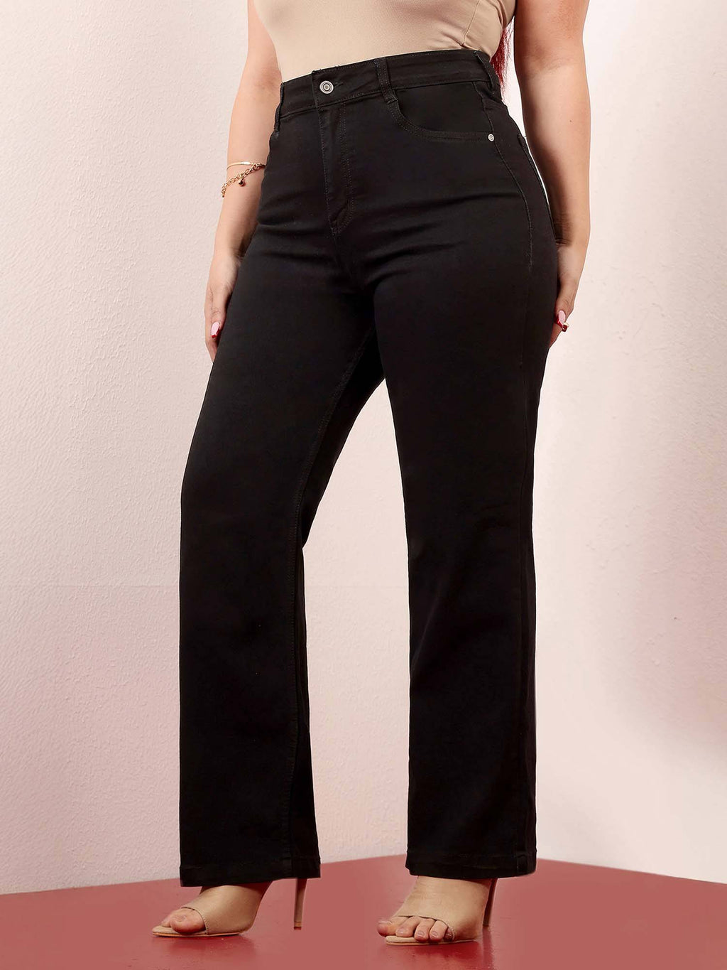 A+ Curve Collection Plus Size Women's Black Solid Regular Fit Jeans | ST23 - view 3