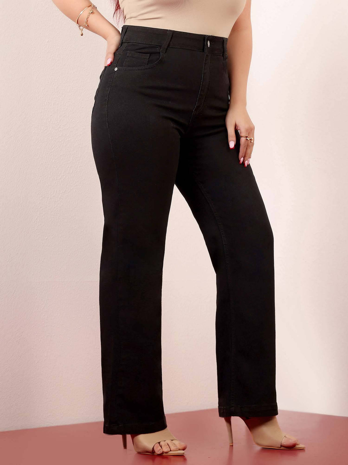 A+ Curve Collection Plus Size Women's Black Solid Regular Fit Jeans | ST23 - view 4