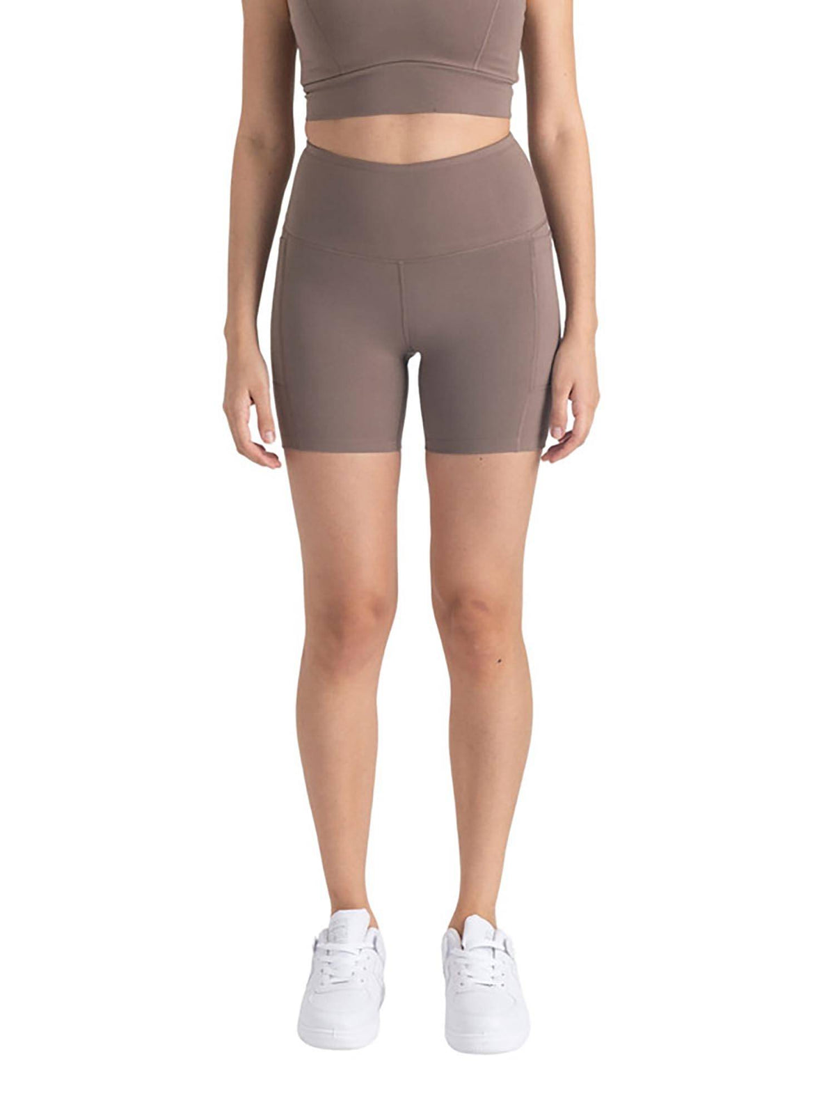 Taupe Zen High Waist 4 Way Stretch Cycling Shorts - view 1