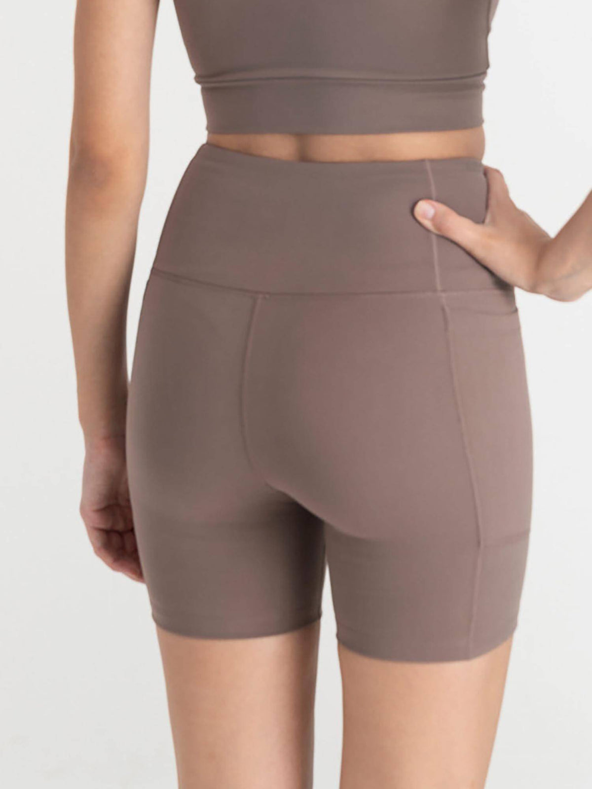 Taupe Zen High Waist 4 Way Stretch Cycling Shorts - view 2