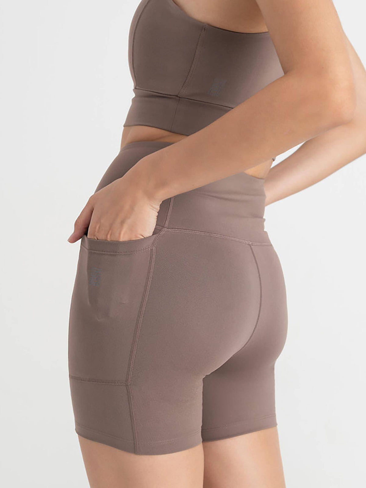 Taupe Zen High Waist 4 Way Stretch Cycling Shorts - view 3
