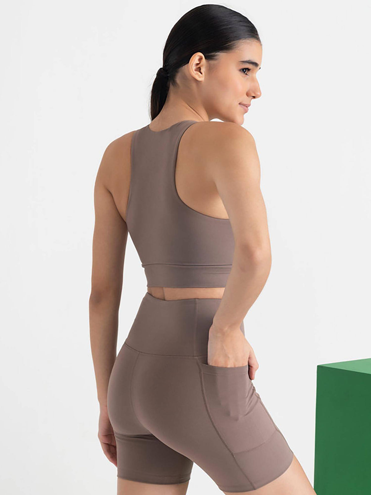 Taupe Zen High Waist 4 Way Stretch Cycling Shorts - view 4