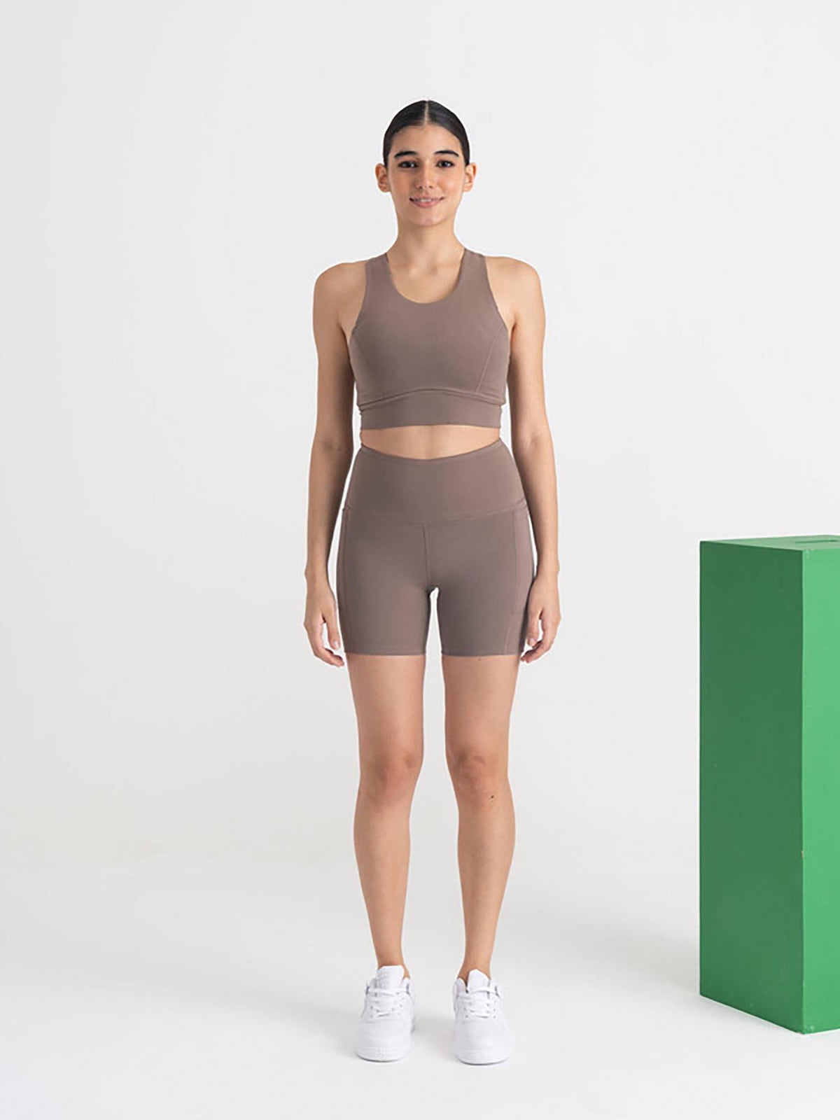 Taupe Zen High Waist 4 Way Stretch Cycling Shorts - view 5