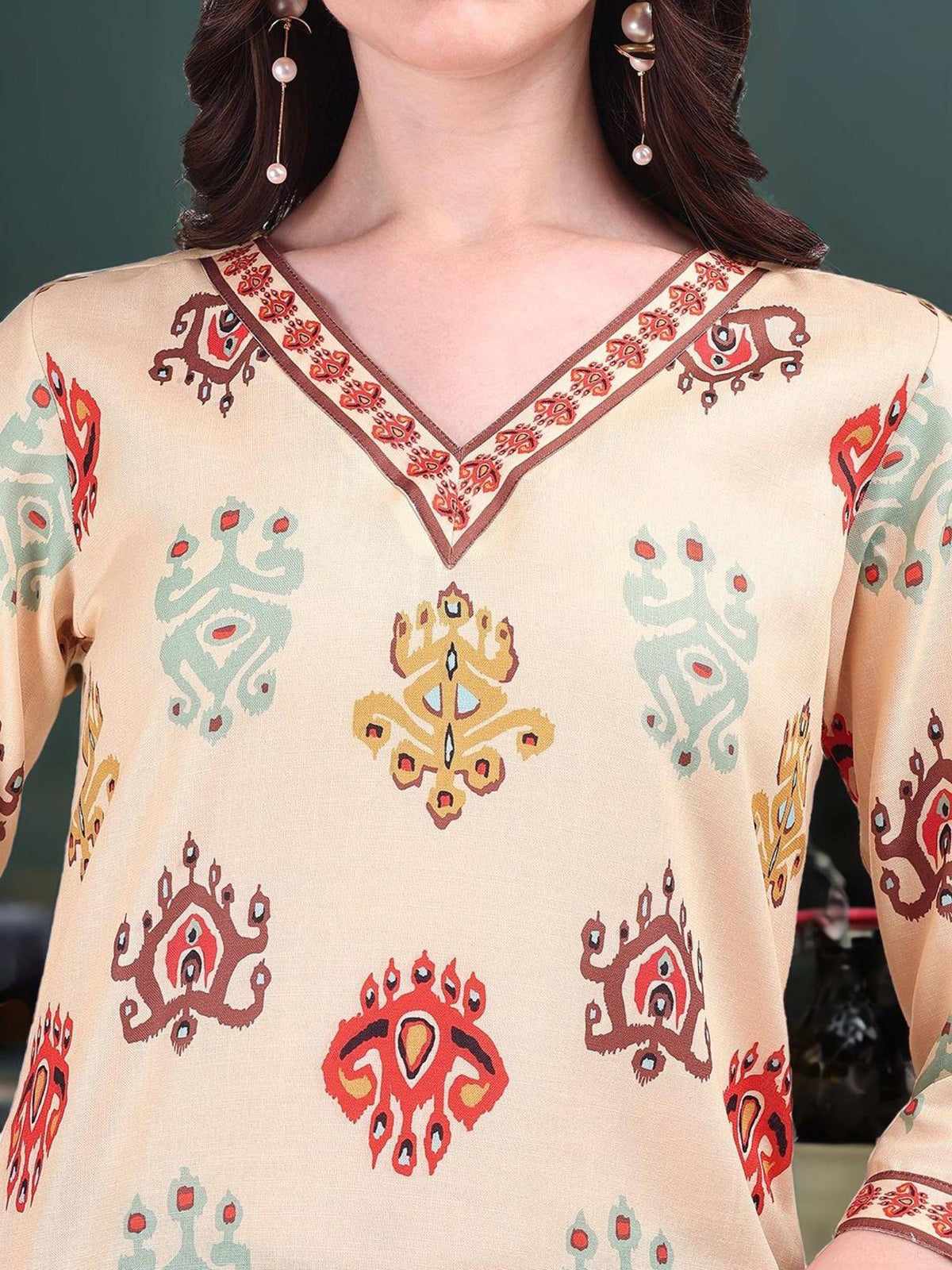Womens Cotton Blend Ikat Printed Straight Kurta | KDG - view 5