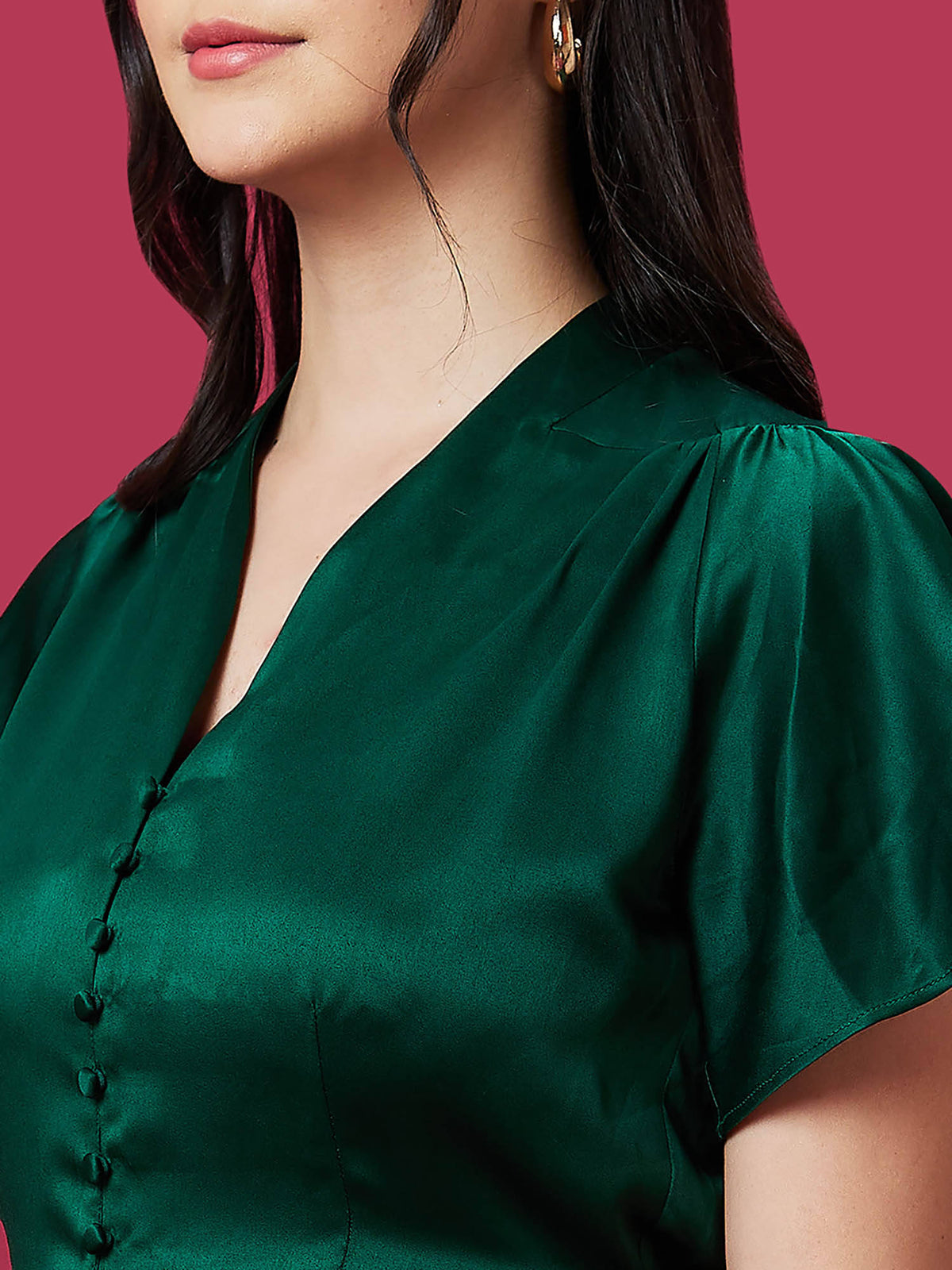 Women Green V Neck Flutter Sleeve Peplum Party Top | pt51 - view 5