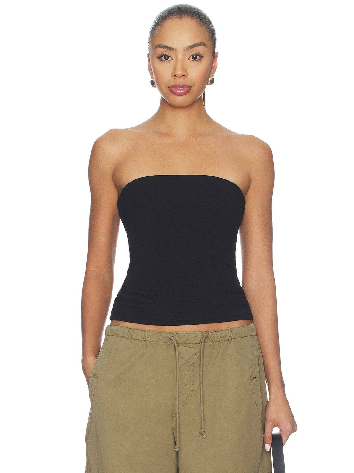Knit Women's Sleeveless Strapless/Tube Tube Top Black | TT90 - view 1