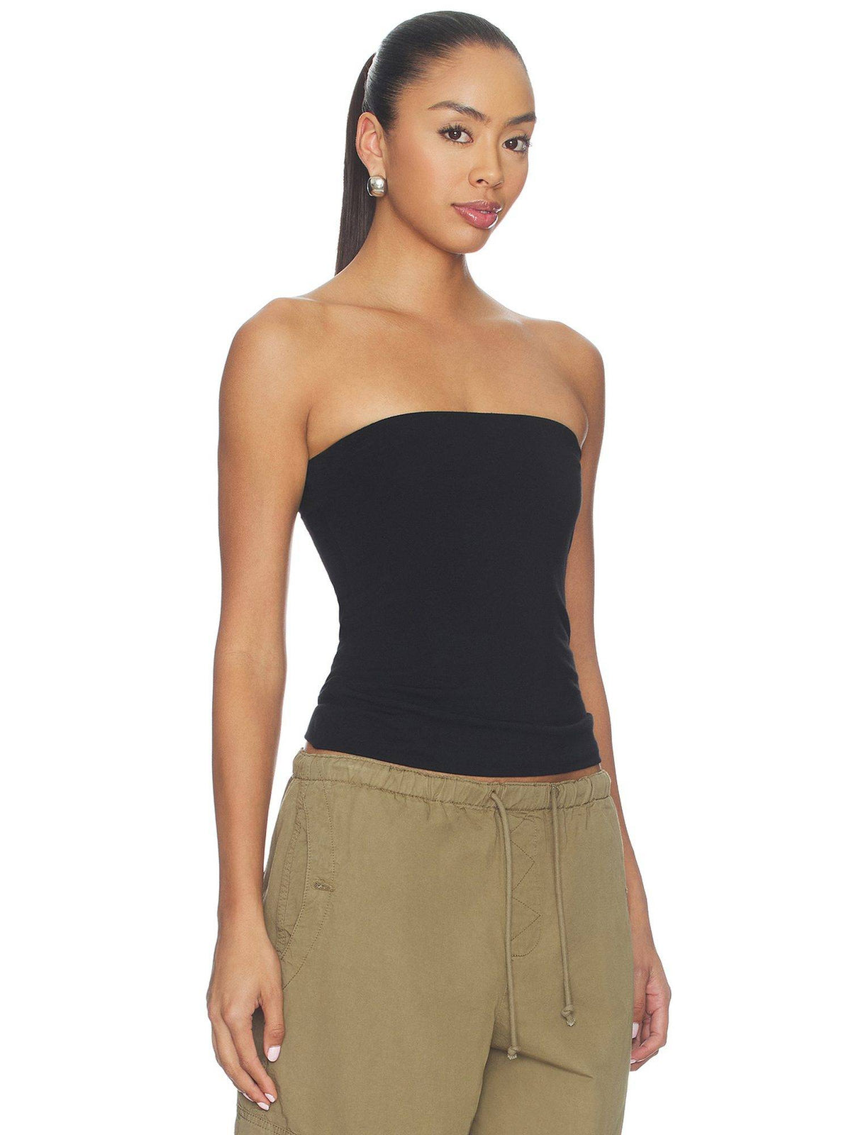 Knit Women's Sleeveless Strapless/Tube Tube Top Black | TT90 - view 2