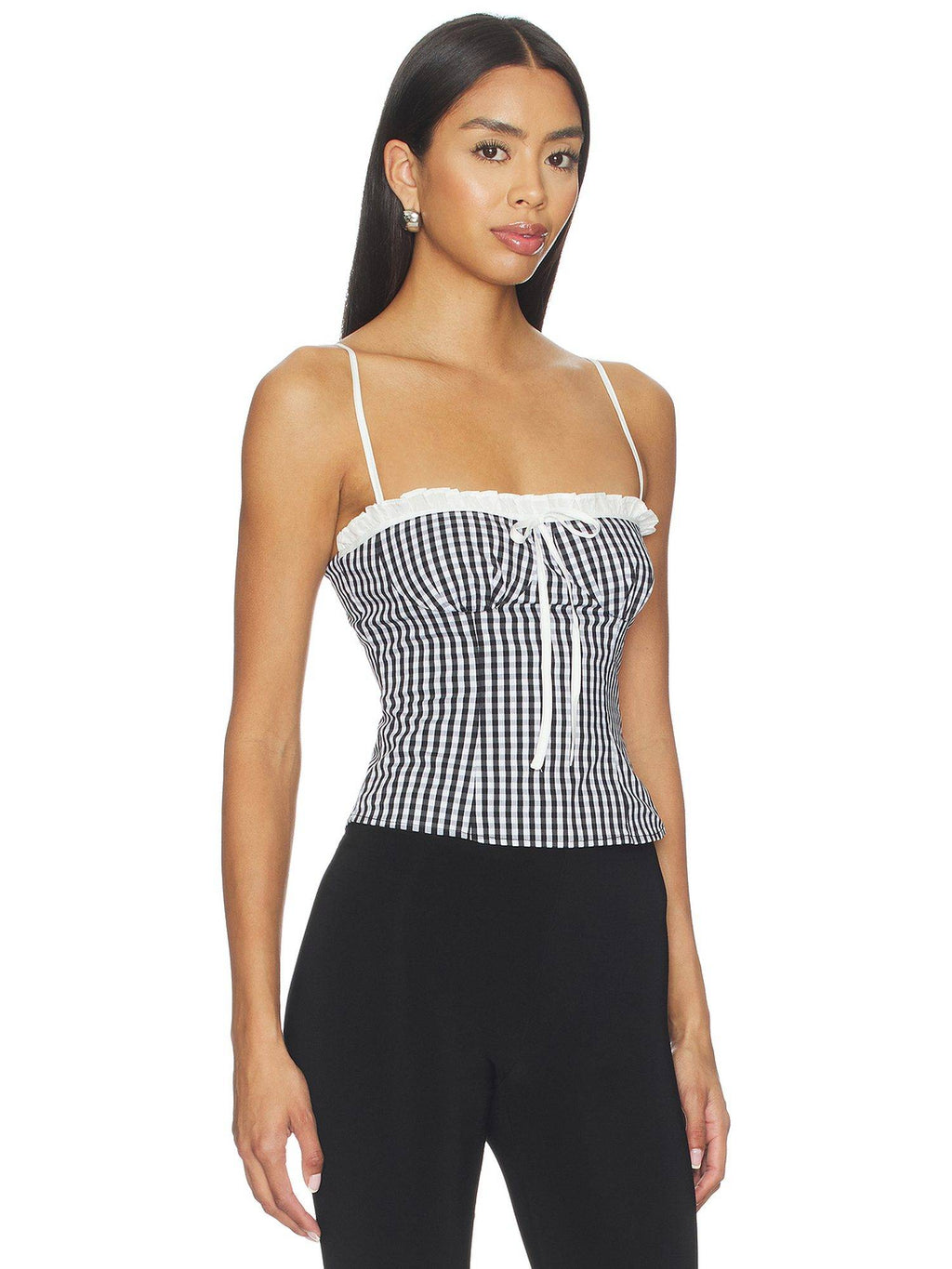 Women's Gingham Tailored Strap Tank Top Black | TT98 - view 2