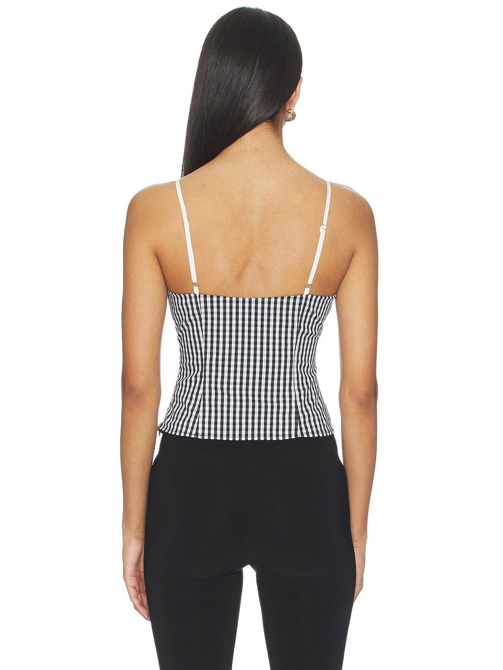 Women's Gingham Tailored Strap Tank Top Black | TT98 - view 4