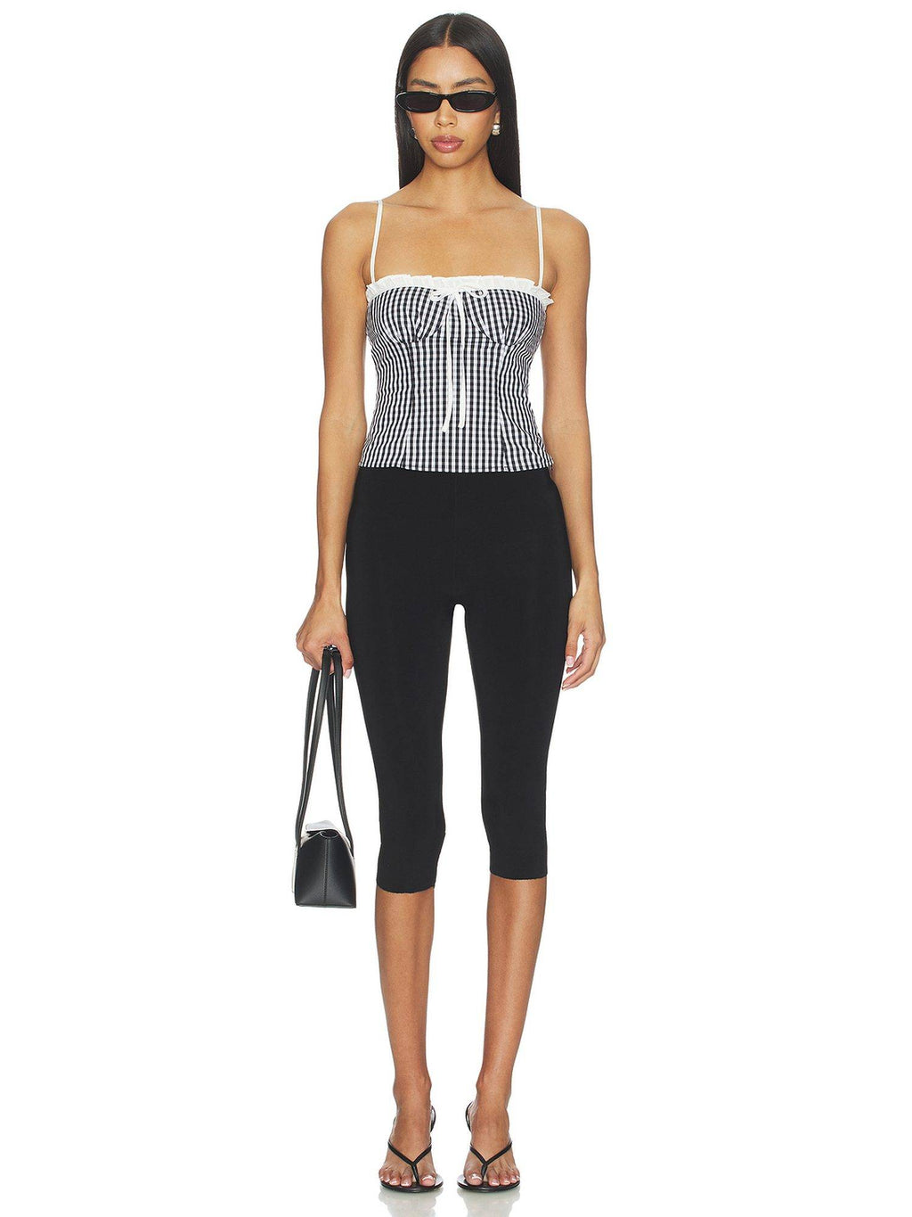 Women's Gingham Tailored Strap Tank Top Black | TT98 - view 5