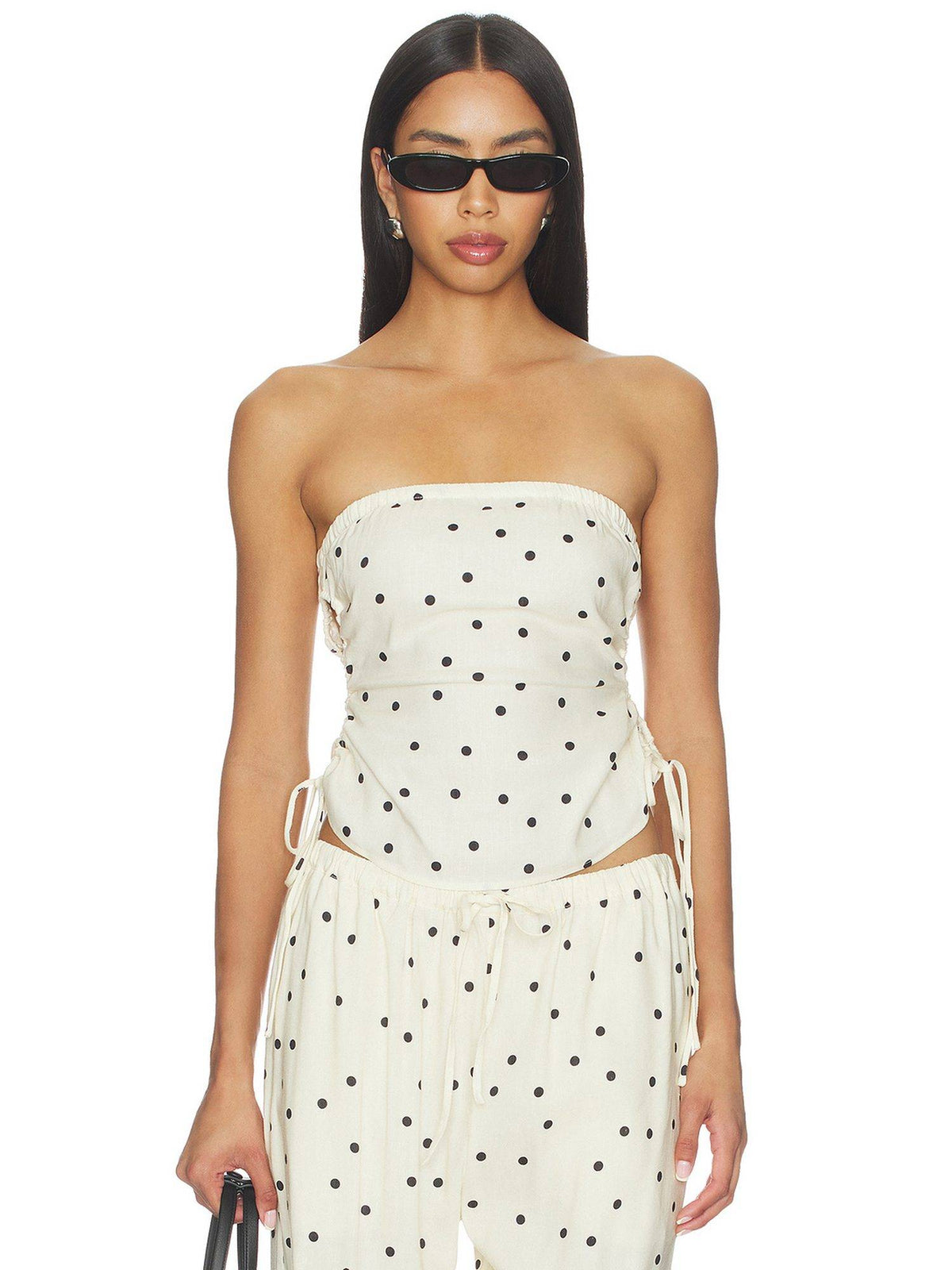 Women's Polka Dot Strapless Tube Top Off White | TT90 - view 1