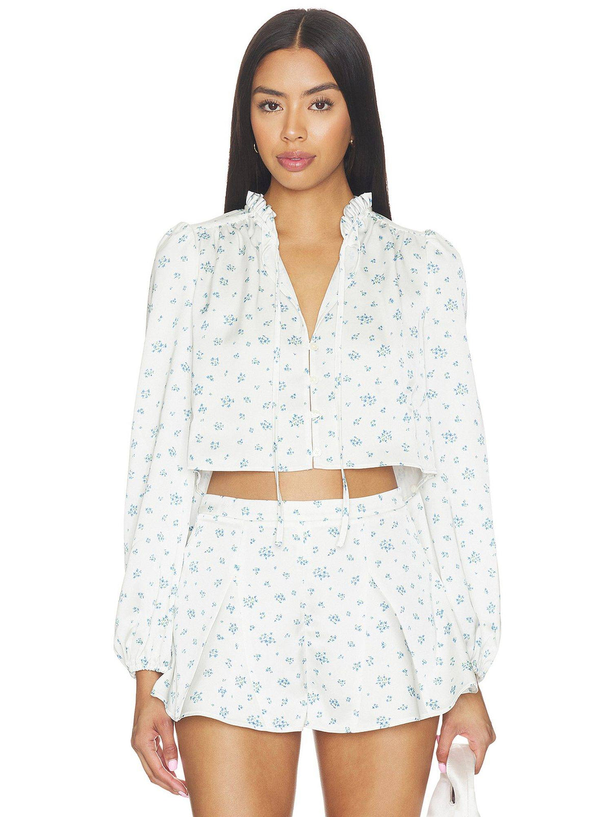 Dallen Women's Floral Button Front Crop Top White | CT61 - view 1
