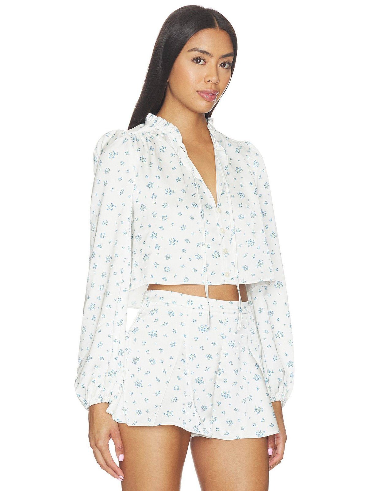 Dallen Women's Floral Button Front Crop Top White | CT61 - view 2