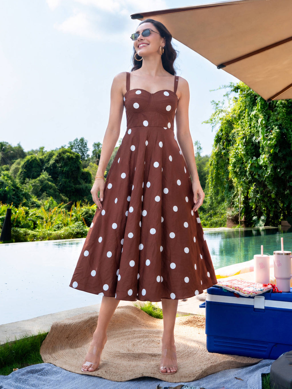 AEOY Brown Polka Midi Dress | D56 - view 1
