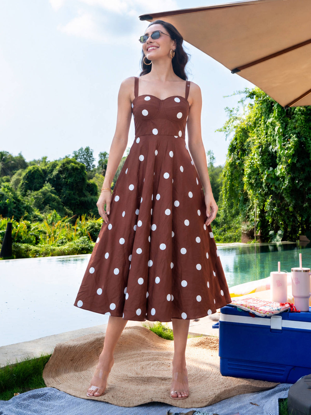 AEOY Brown Polka Midi Dress | D56 - view 1
