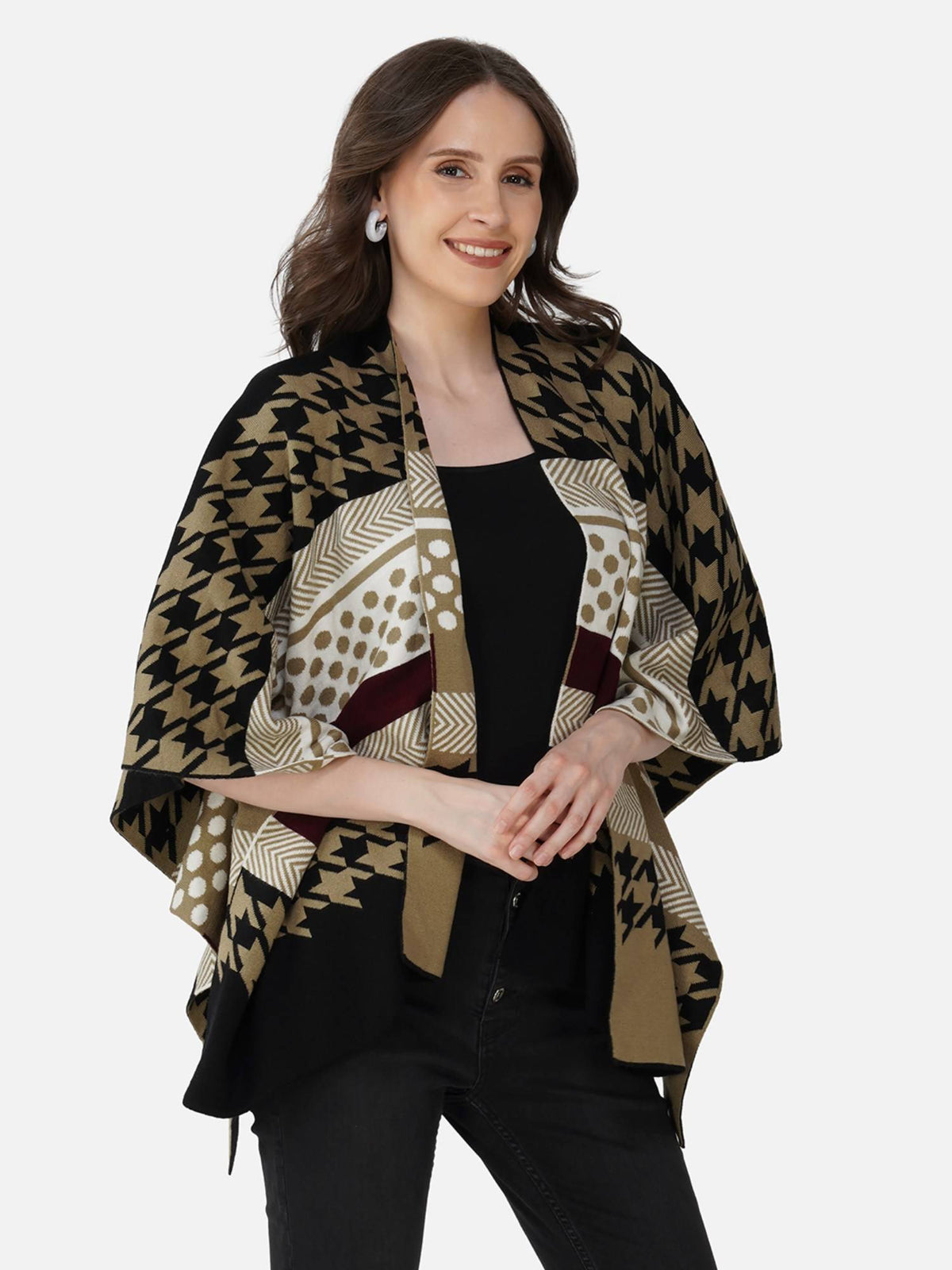 Women Multicolor Printed Tiramisu Cape Shrug | JC78 - view 1