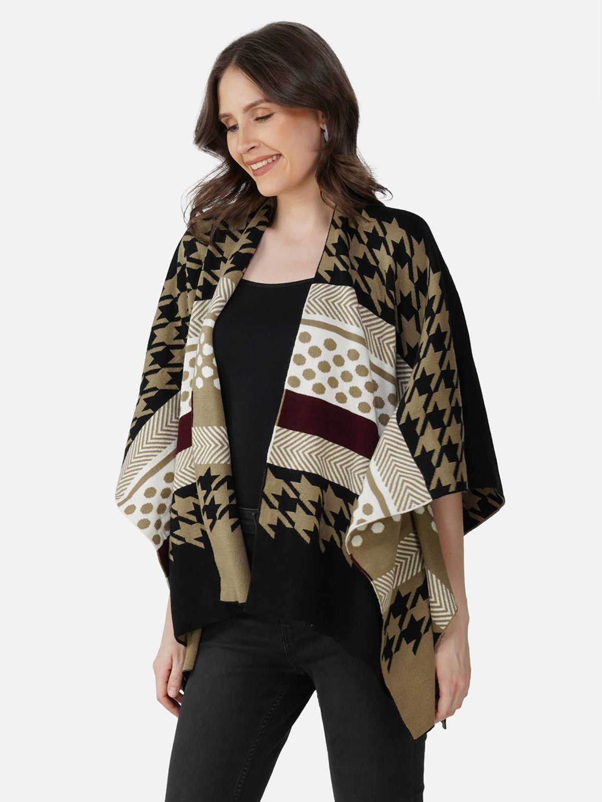 Women Multicolor Printed Tiramisu Cape Shrug | JC78 - view 3
