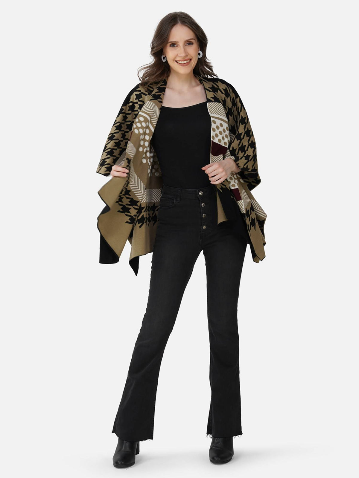 Women Multicolor Printed Tiramisu Cape Shrug | JC78 - view 5