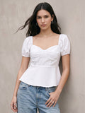 White Puff Sleeve Peplum Style Top | pt51 - view 1