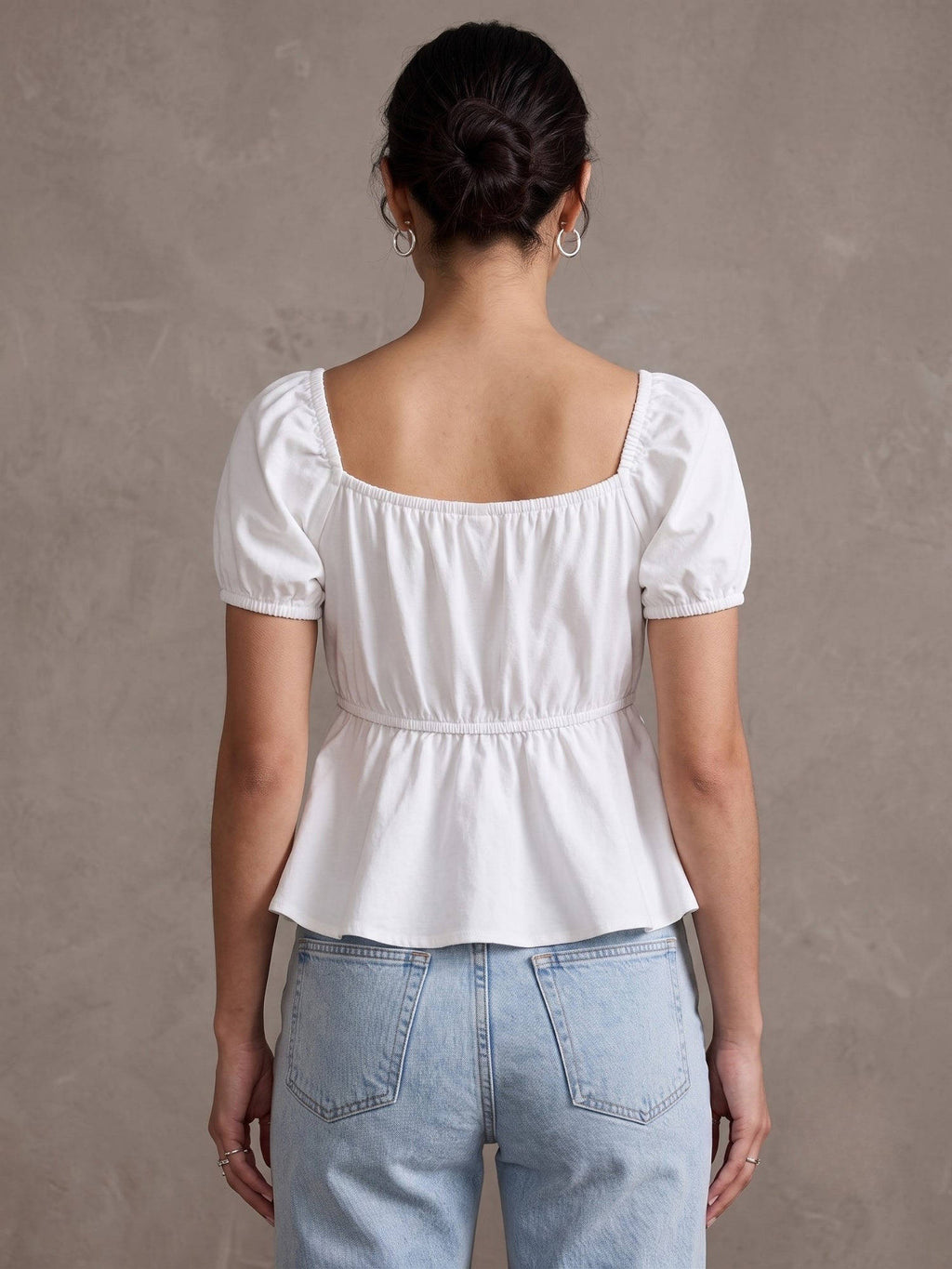 White Puff Sleeve Peplum Style Top | pt51 - view 3