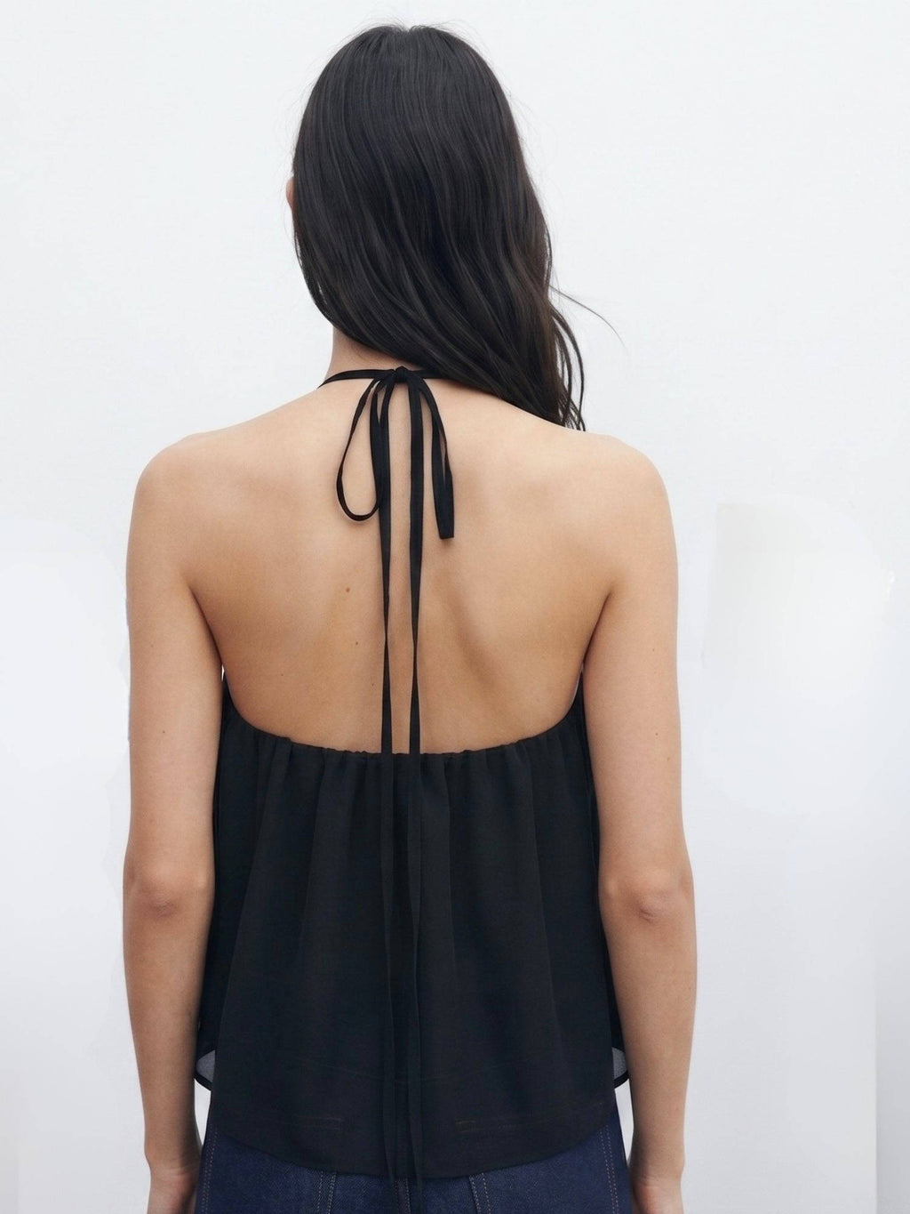 Black Halter Neck Solid Top | HT67 - view 3