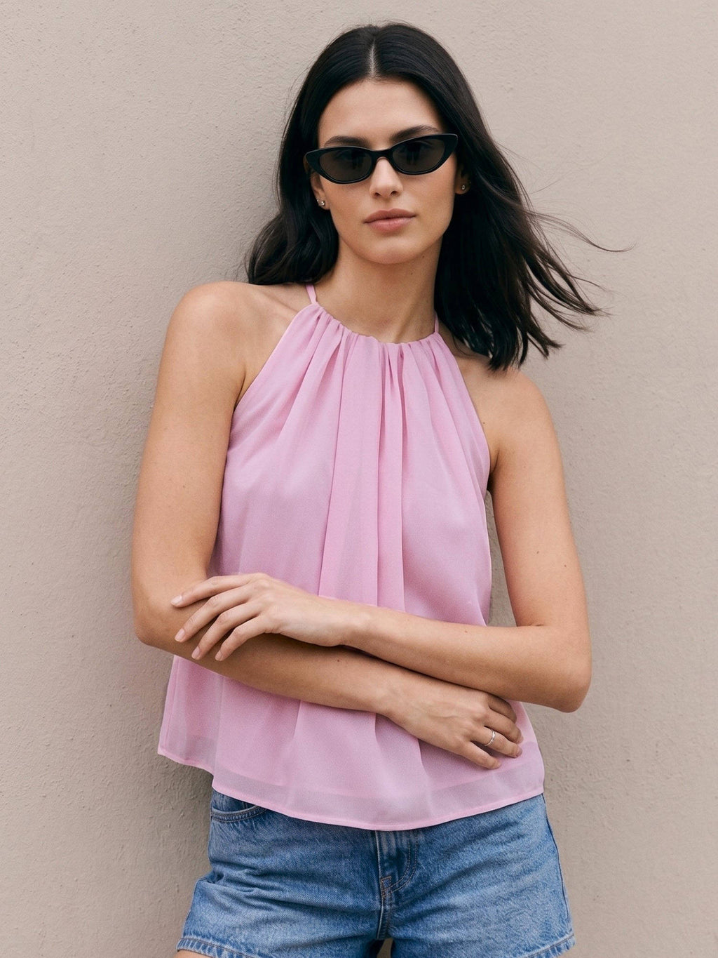 Pink Halter Neck Solid Top | HT67 - view 2