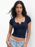 Navy Blue Half Sleeved Scoop Neck Top | CT61 - view 1