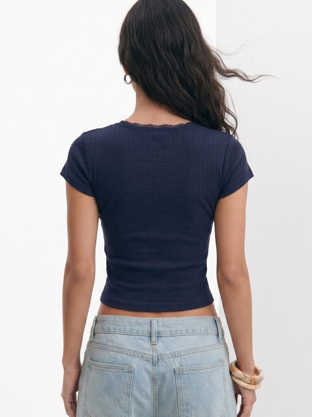 Navy Blue Half Sleeved Scoop Neck Top | CT61 - view 2