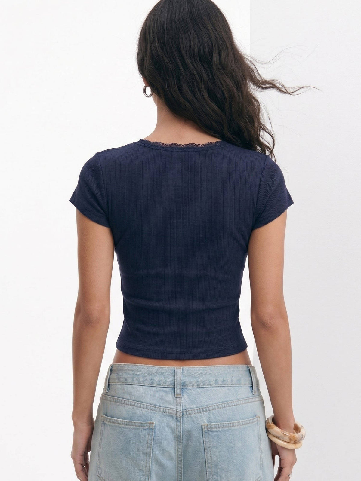 Navy Blue Half Sleeved Scoop Neck Top | CT61 - view 2