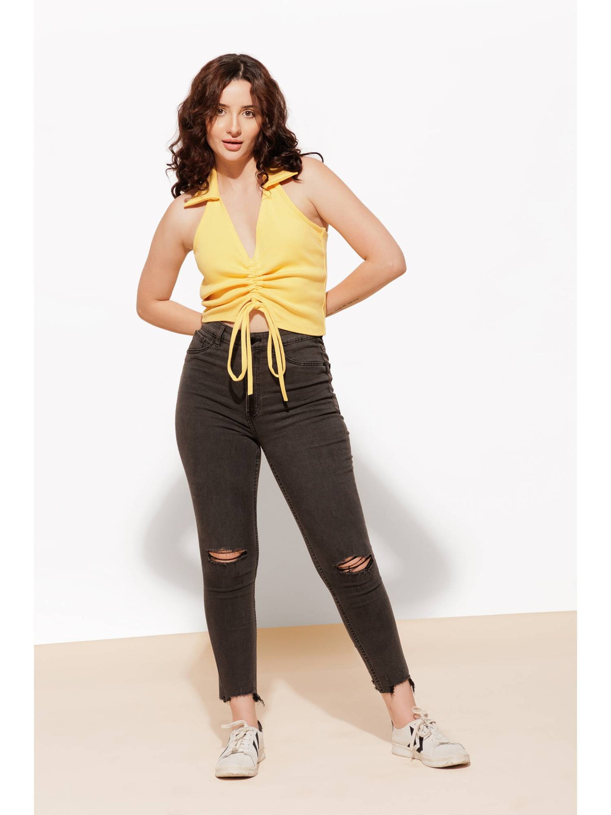 Casual Solid Women Yellow Top | HT67 - view 1
