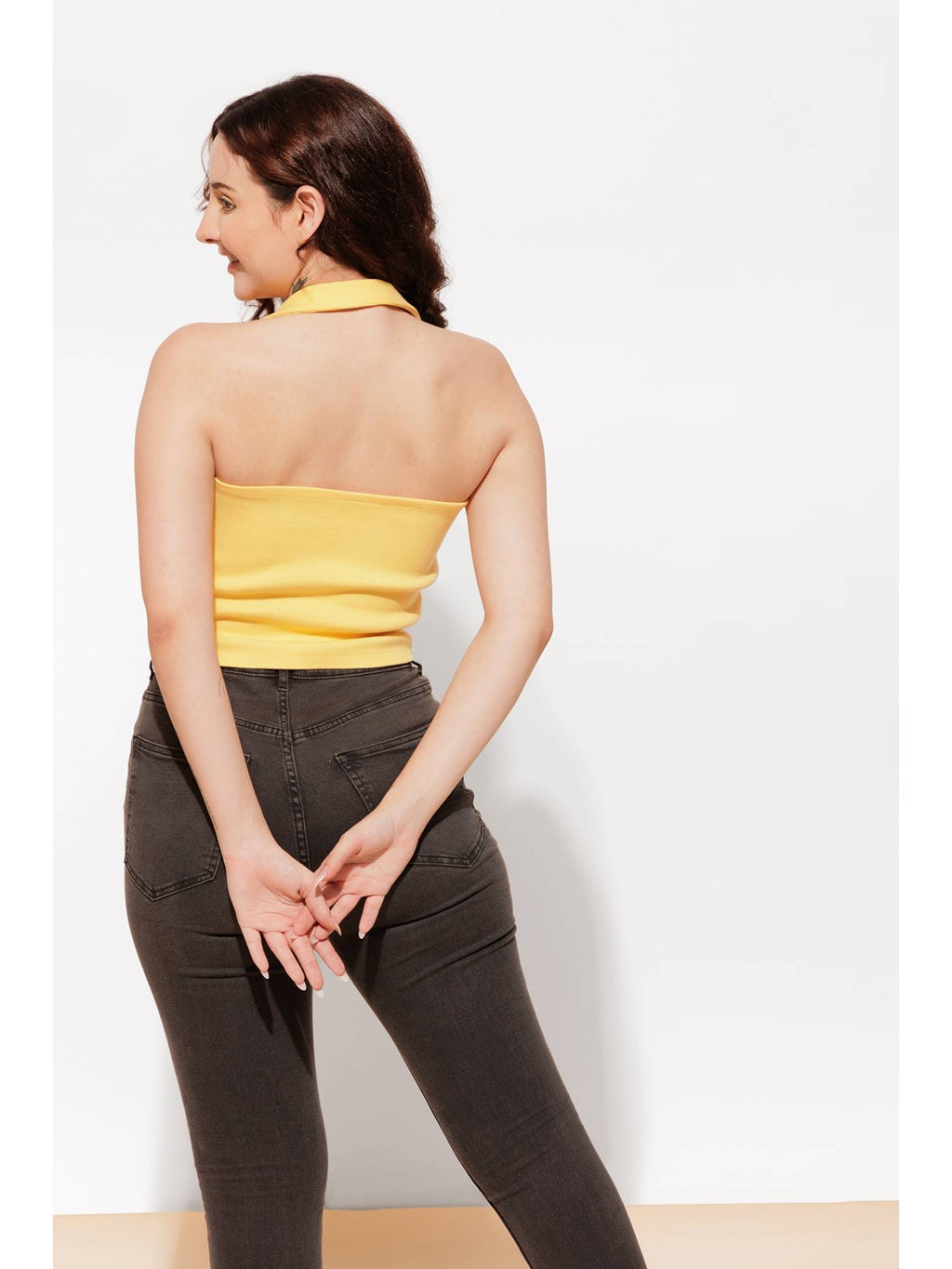 Casual Solid Women Yellow Top | HT67 - view 2