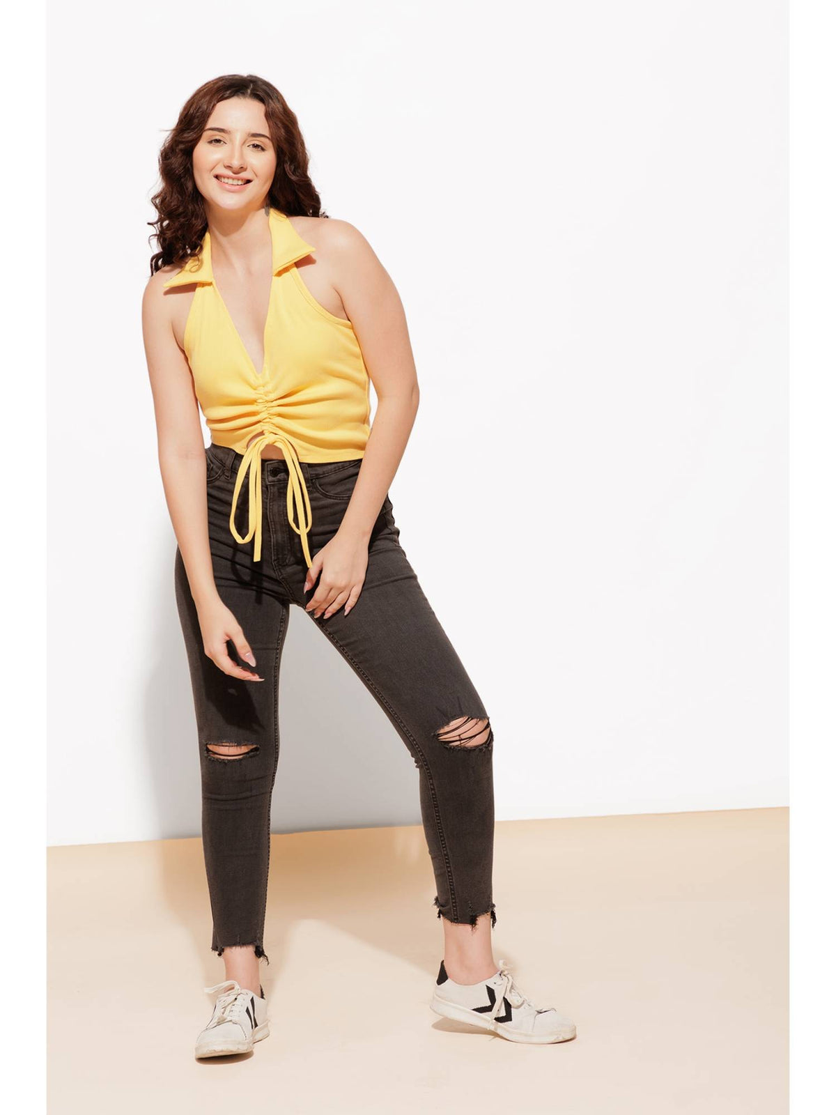 Casual Solid Women Yellow Top | HT67 - view 3