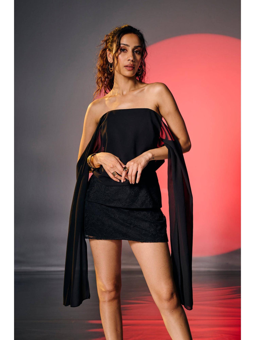 Elowen Black Lace Corset Scarf Top | TT90 - view 4