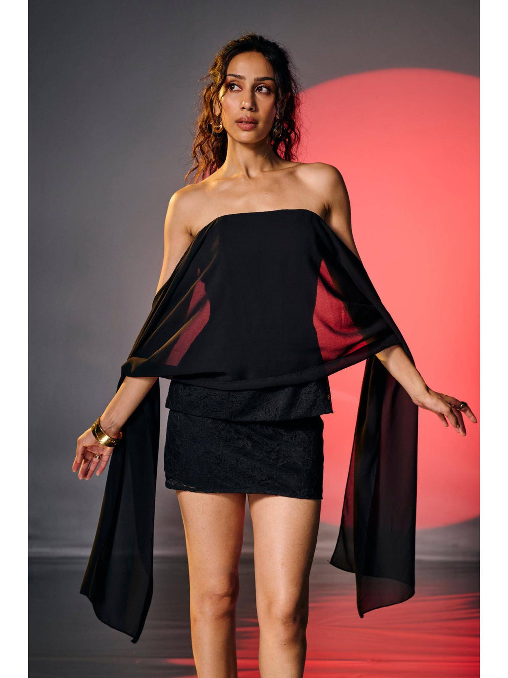 Elowen Black Lace Corset Scarf Top | TT90 - view 7