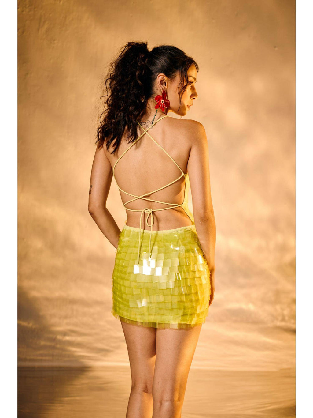 Martini Green Sequin Backless Top | CT61 - view 2
