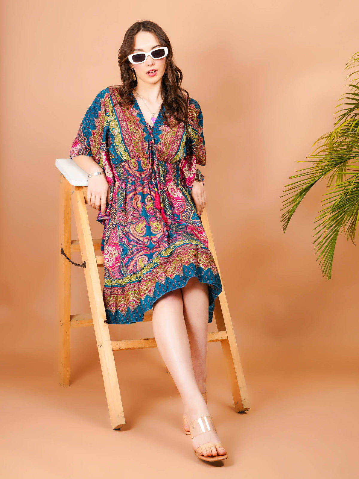 Women Teal Ethereal Glow Paisley Print Boho Mini Dress | D56 - view 4
