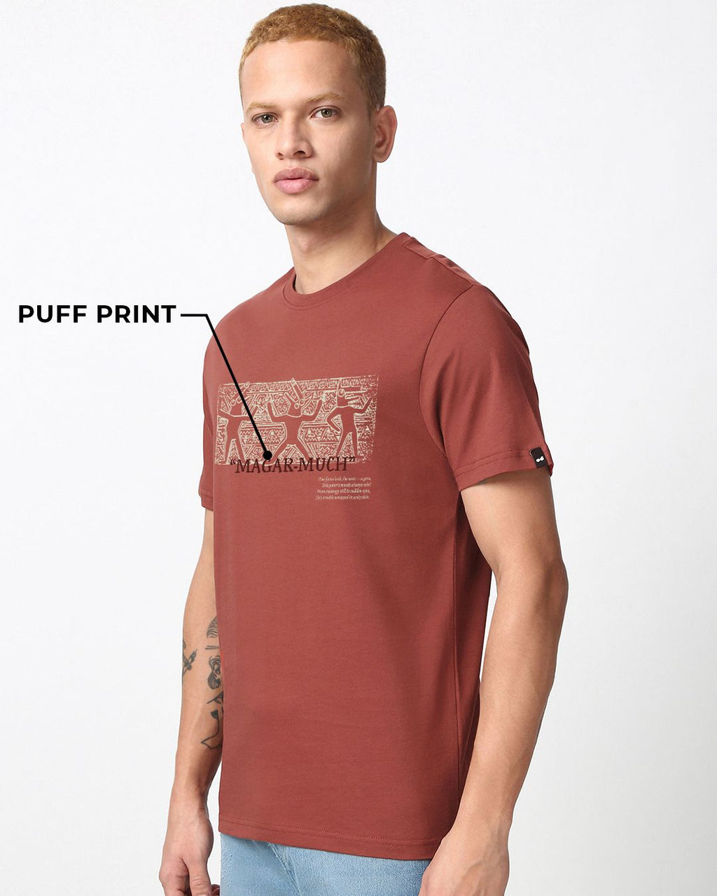 Men's Brick Red Magar Much Graphic Printed T-shirt