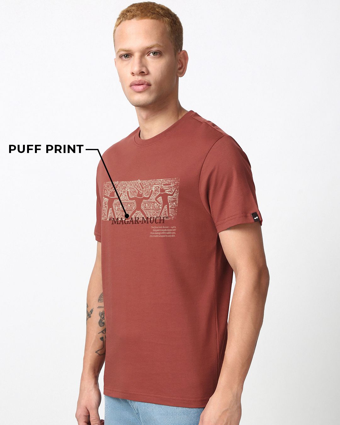 Men's Brick Red Magar Much Graphic Printed T-shirt