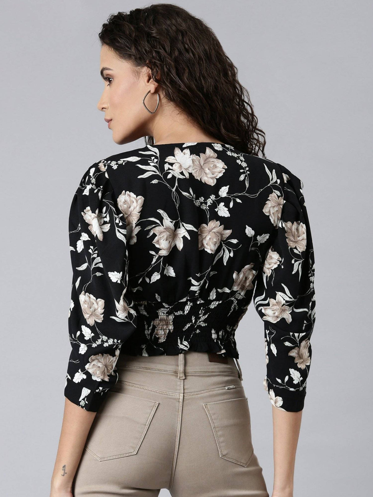 Womens Sweetheart Neck Printed Black Crop Top | CT61 - view 4