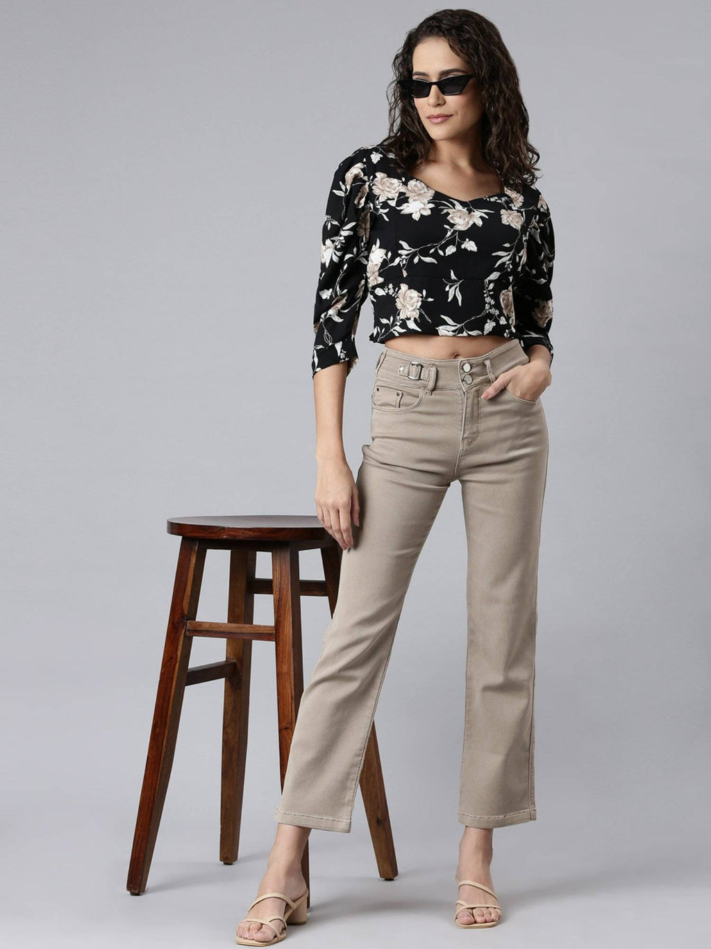 Womens Sweetheart Neck Printed Black Crop Top | CT61 - view 5