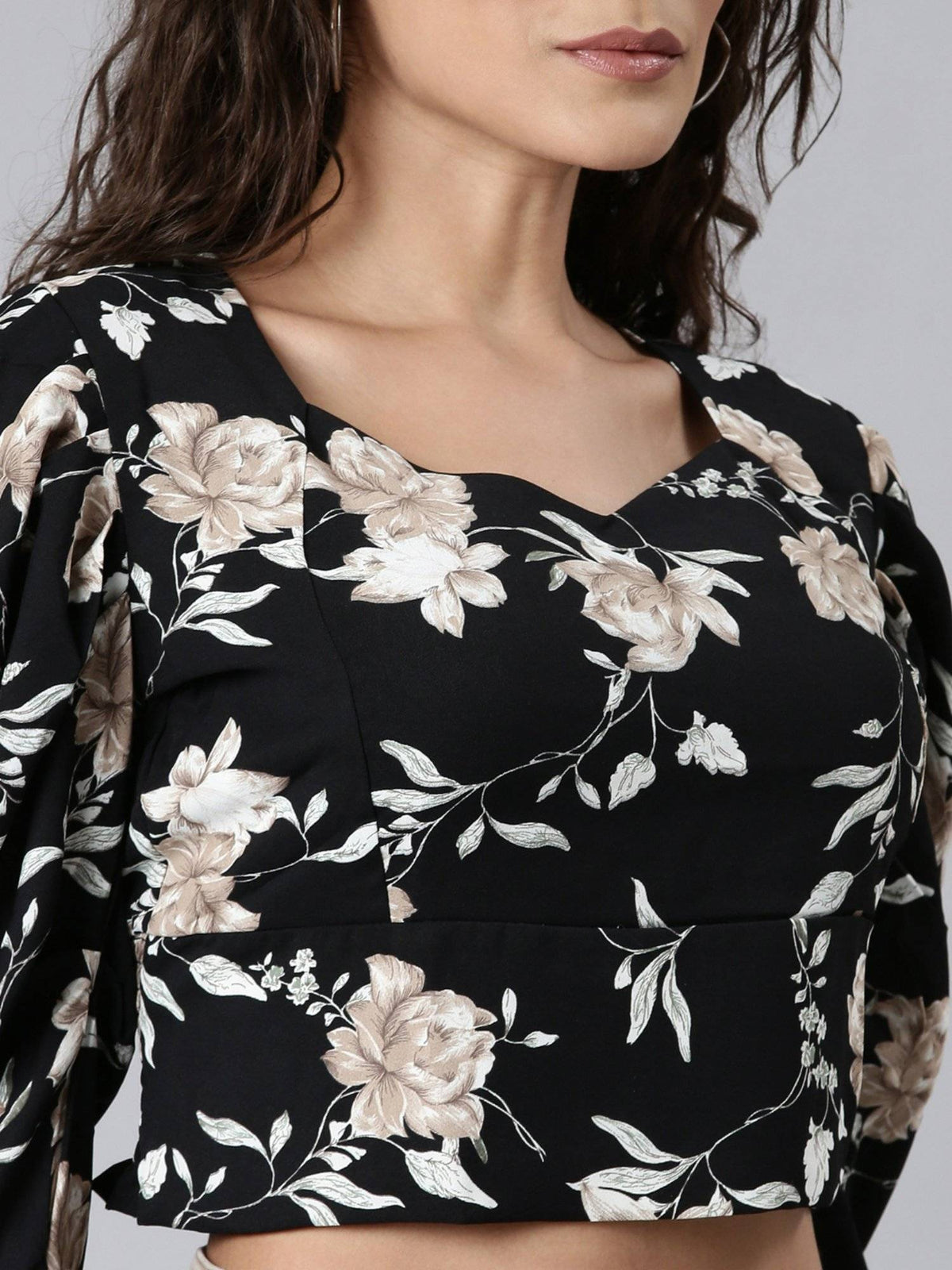 Womens Sweetheart Neck Printed Black Crop Top | CT61 - view 6