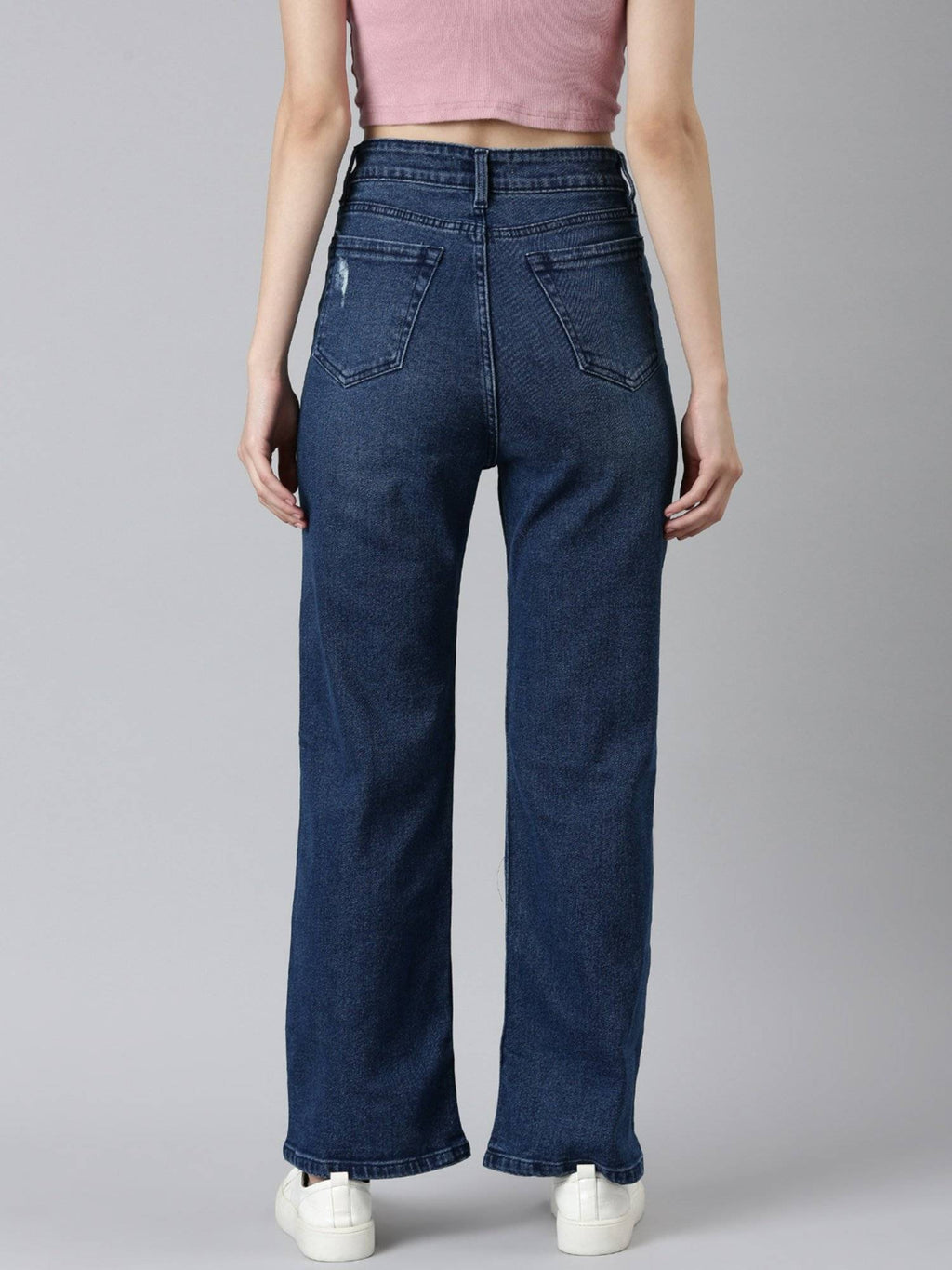 Womens High Rise Stretchable Regular Blue Straight Fit Jeans | ST23 - view 3