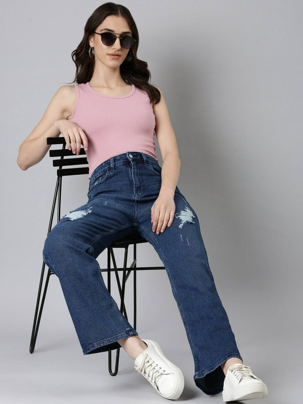 Womens High Rise Stretchable Regular Blue Straight Fit Jeans | ST23 - view 4