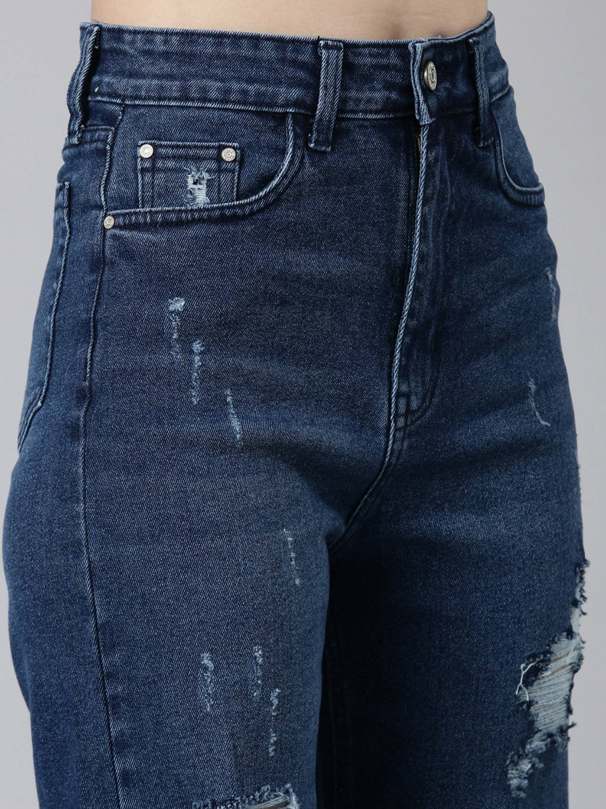 Womens High Rise Stretchable Regular Blue Straight Fit Jeans | ST23 - view 9