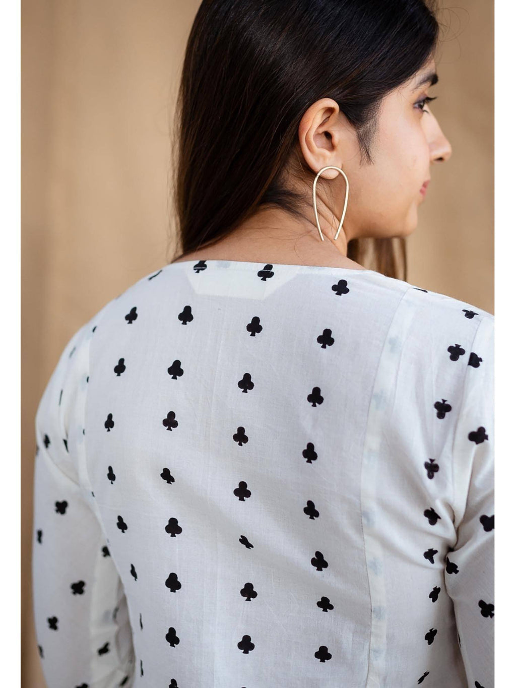 White A-Line Dabu Cotton Hand Block Printed Kurta | KDG - view 3