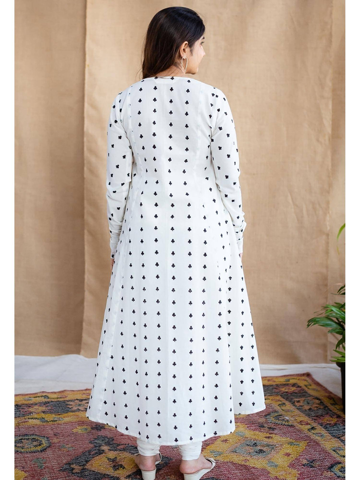 White A-Line Dabu Cotton Hand Block Printed Kurta | KDG - view 5