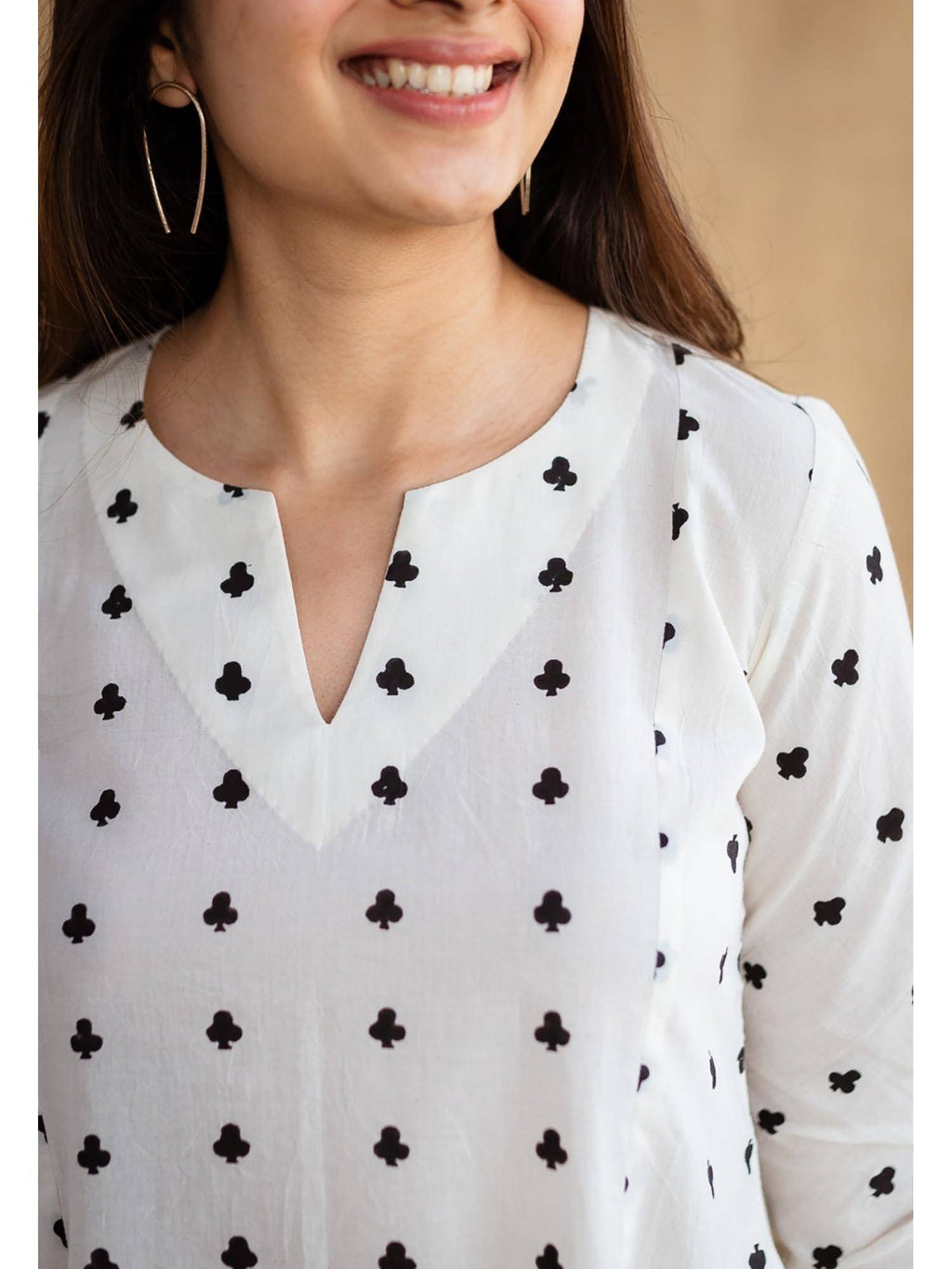 White A-Line Dabu Cotton Hand Block Printed Kurta | KDG - view 16