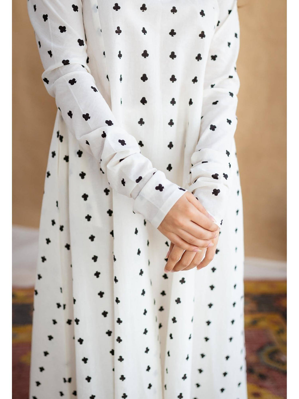 White A-Line Dabu Cotton Hand Block Printed Kurta | KDG - view 17