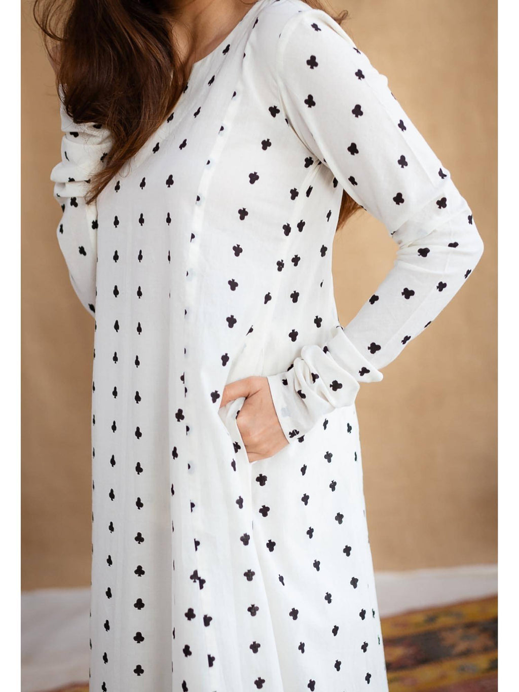 White A-Line Dabu Cotton Hand Block Printed Kurta | KDG - view 18