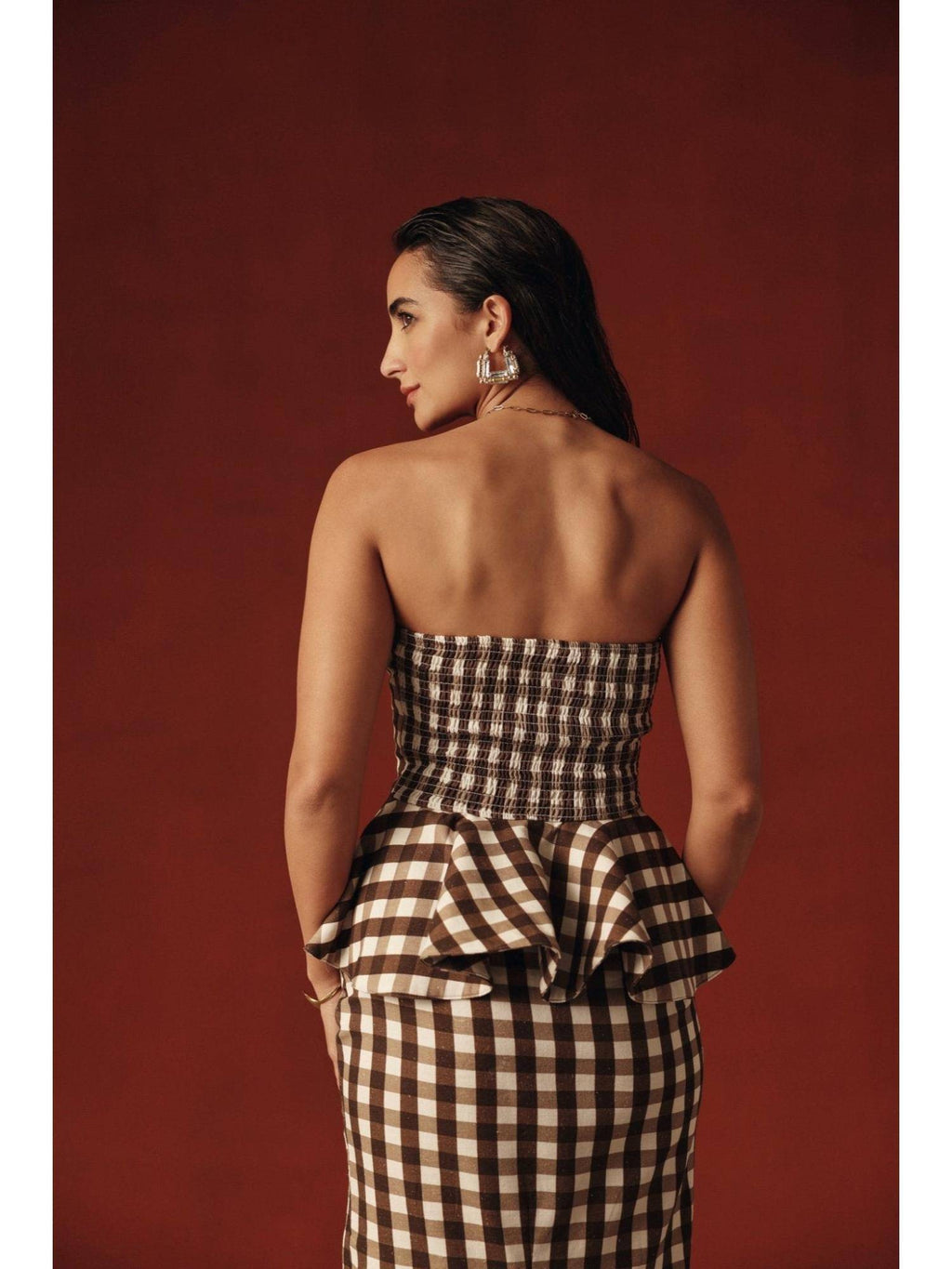 Brown Vichy Peplum Bustier | pt51 - view 2